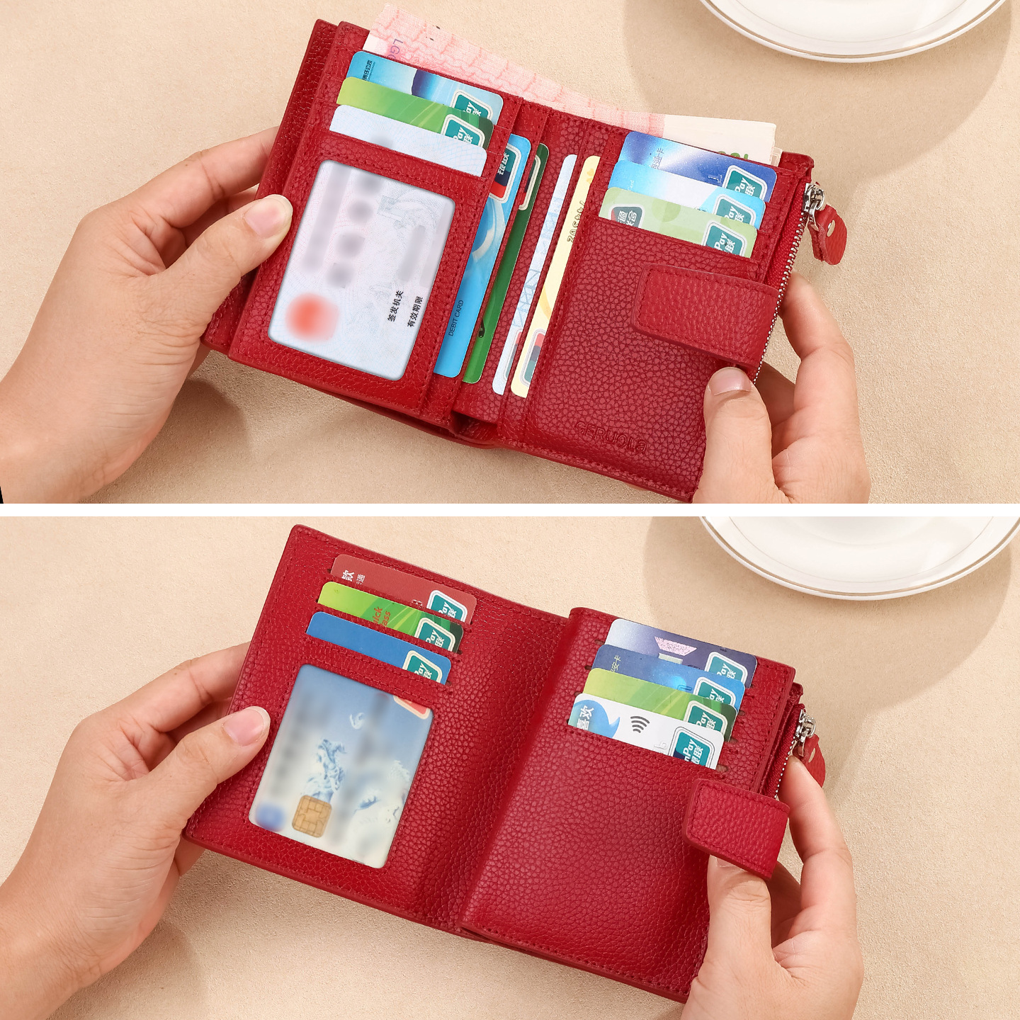 2025 nueva billetera de cuero multifuncional anti-robo bolsa de tarjetas corta de gran capacidad cartera de cremallera plegable
