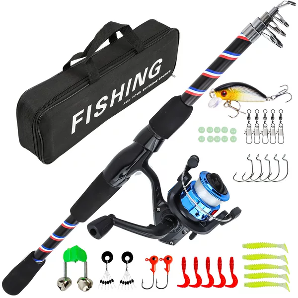 1.8m Fiberglass Blue, White, and Red Striped Fishing Rod Set for Long-Distance Casting, Fishing Reel, Fishing Rod, in Stock, Cross-Border Wholesale