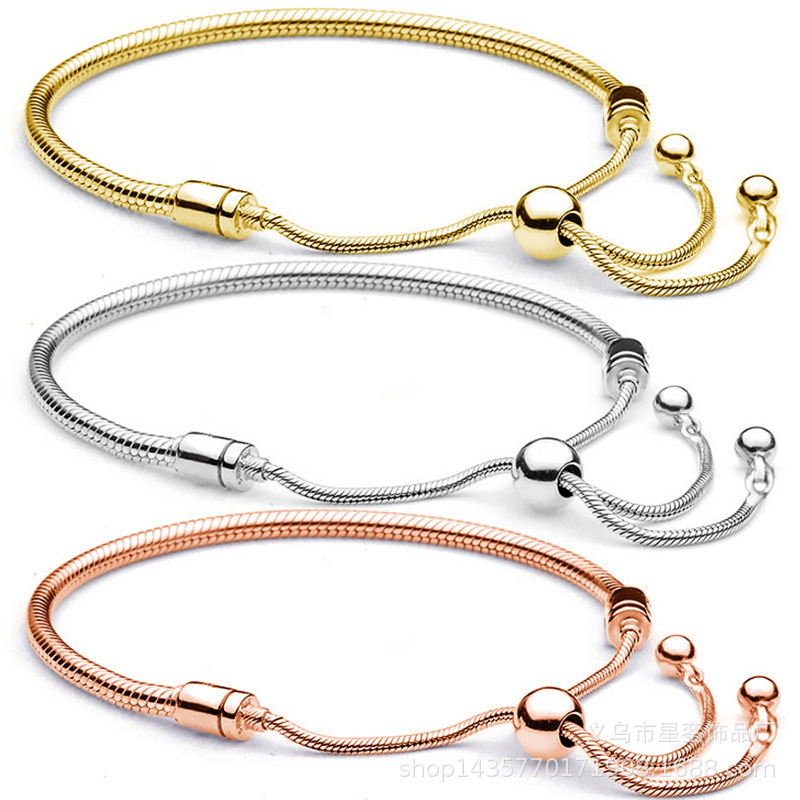 Gold Silver Rose Gold Adjustable Bracelet Snake Bone Chain Pull Buckle Copper Silver-Plated DIY Basic Bracelet Gold Silver Rose Gold Adjustable Bracelet Snake Bone Chain Pull Buckle Copper Silver-Plated DIY Basic Bracelet