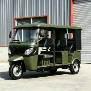Southeast Asia's best-selling army green fuel-powered tricycle with a thickened frame and multi-seater cabin for urban and rural passenger transport and construction site use