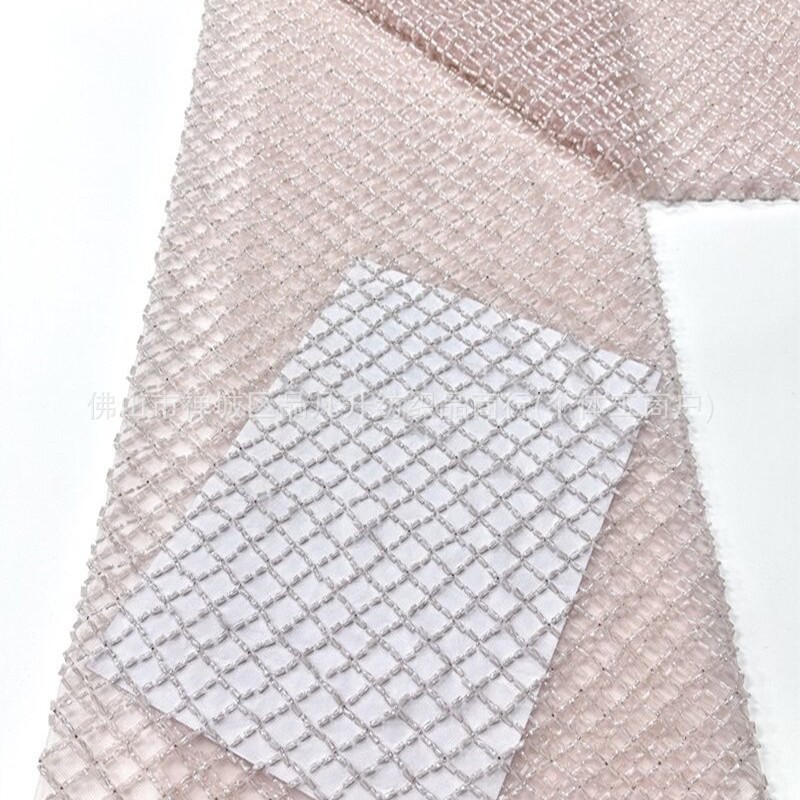 Tejido de bordado de cuentas de tubo de diamante, tela de vestido de boda de alta gama, tela de bordado de sequilla en stock