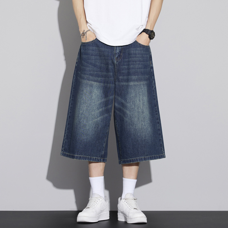 Summer New Style Flared Denim Shorts for Men, Thin Mid-Length Cargo Shorts, Loose Straight Men's Cropped Jeans