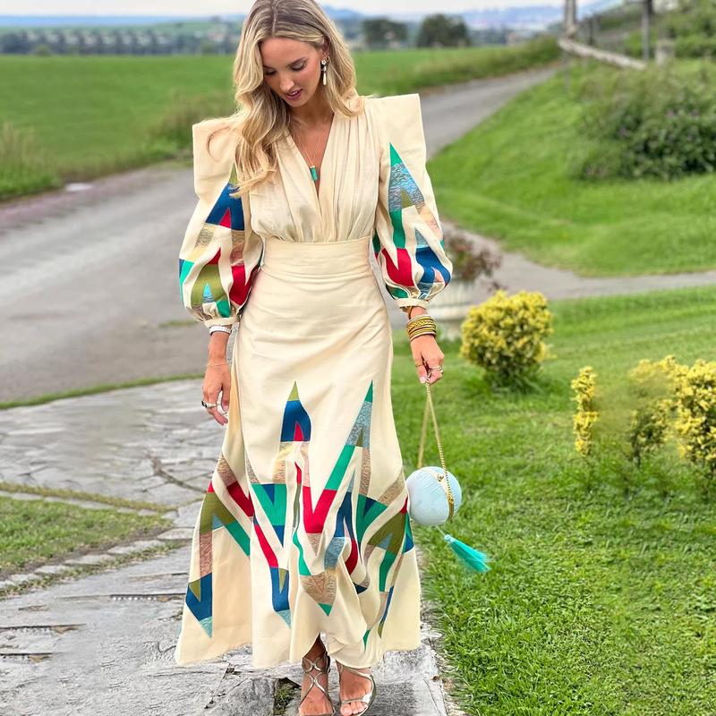 Autumn Dress Set, Elegant Commuter Style for Women, European and American Design, Printed New Style, Amazon Fashion 2025 Style
