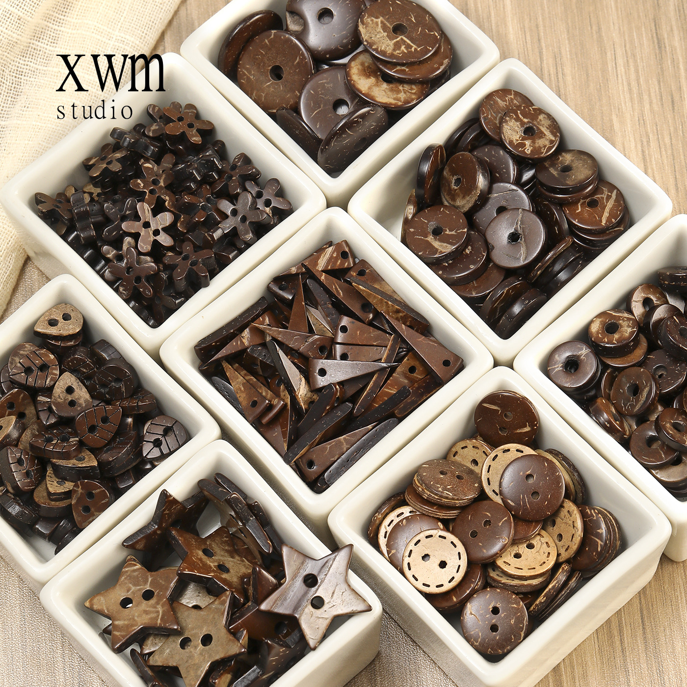 Coconut Shell Round Buttons With Wood Grain Texture, Coconut Shell...