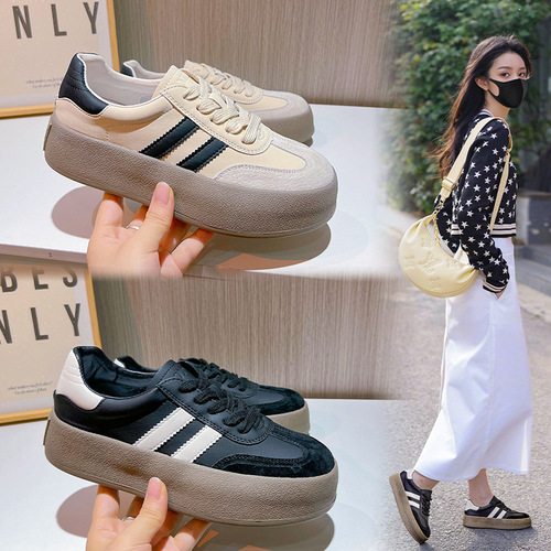 Genuine leather moral training shoes 2024 spring and summer new sneakers, thick-soled single shoes, sports white shoes, women's Forrest Gump shoes, casual women's shoes