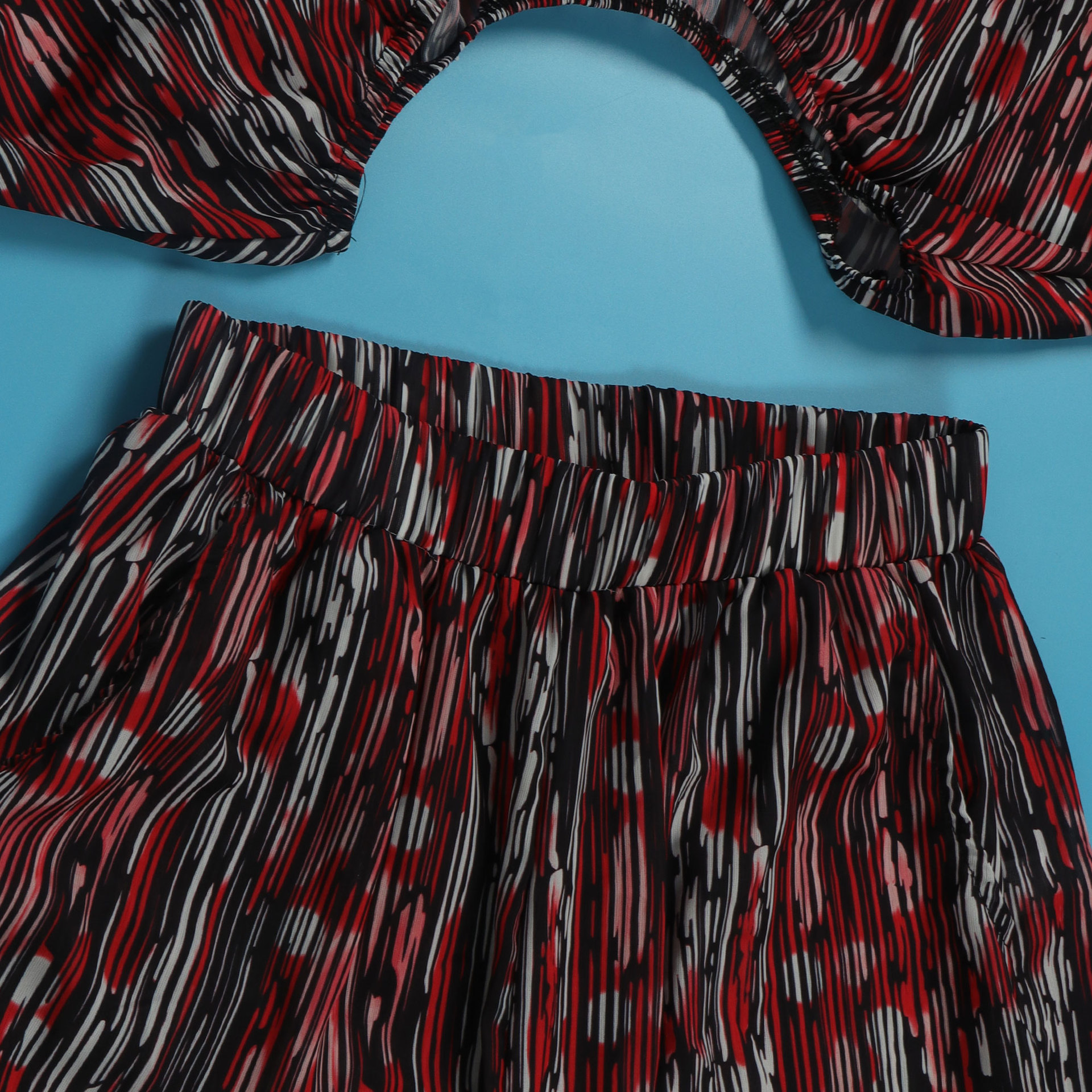 Women Popular Printed Contrast Color V-neck Wide Leg Two Piece Set