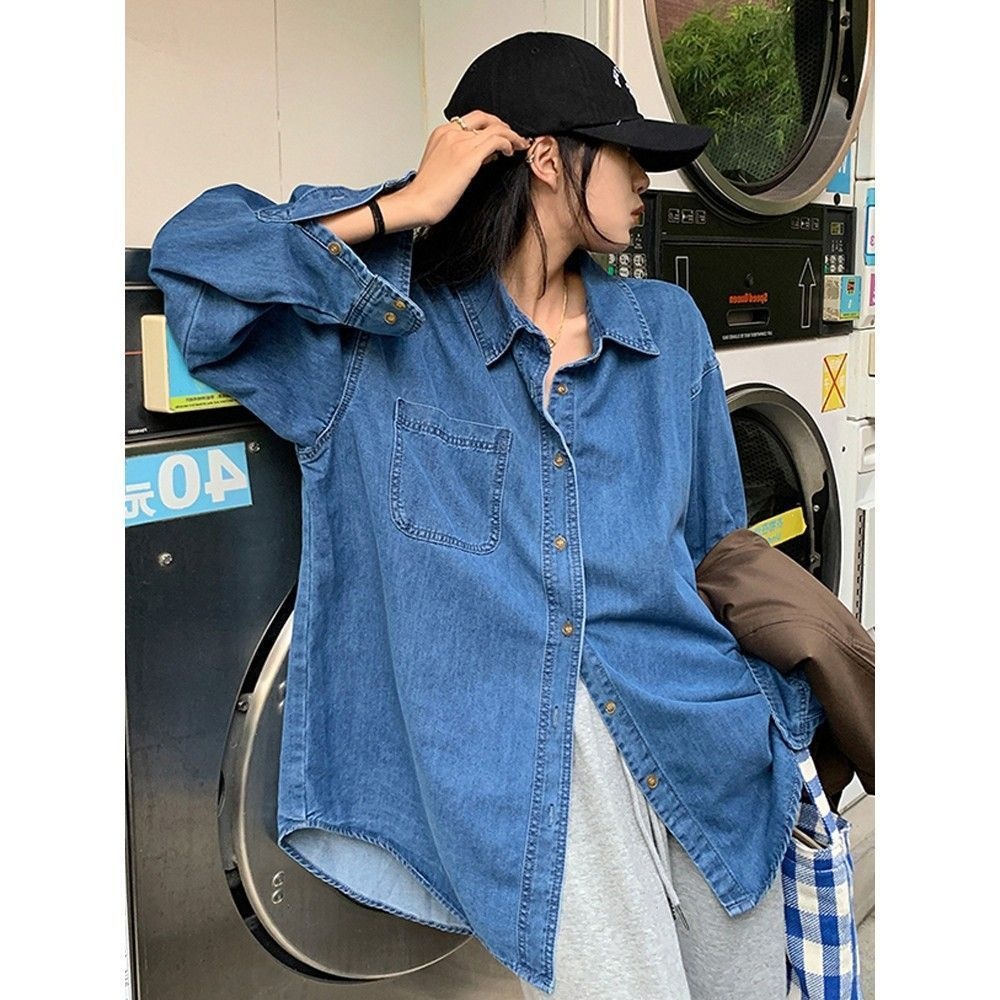 Qadın üçün denim köynək ceket, yaz-payız üçün