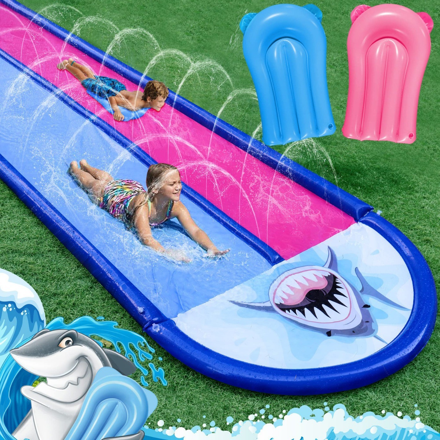 In-Stock Inflatable Water Slide Surfboard Shark Water Slide Sprinkler Track Water Slide Toy