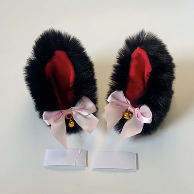 Motosiklet dəbilqələri – factory cat ear helmet decoration - cat-ear-pink-bow-1-pair-black
