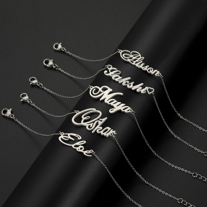 Personalized Name Bracelet for Women Girls Stainless Steel Letter Custom Charm Bangles Unique Customized Jewelry Gifts