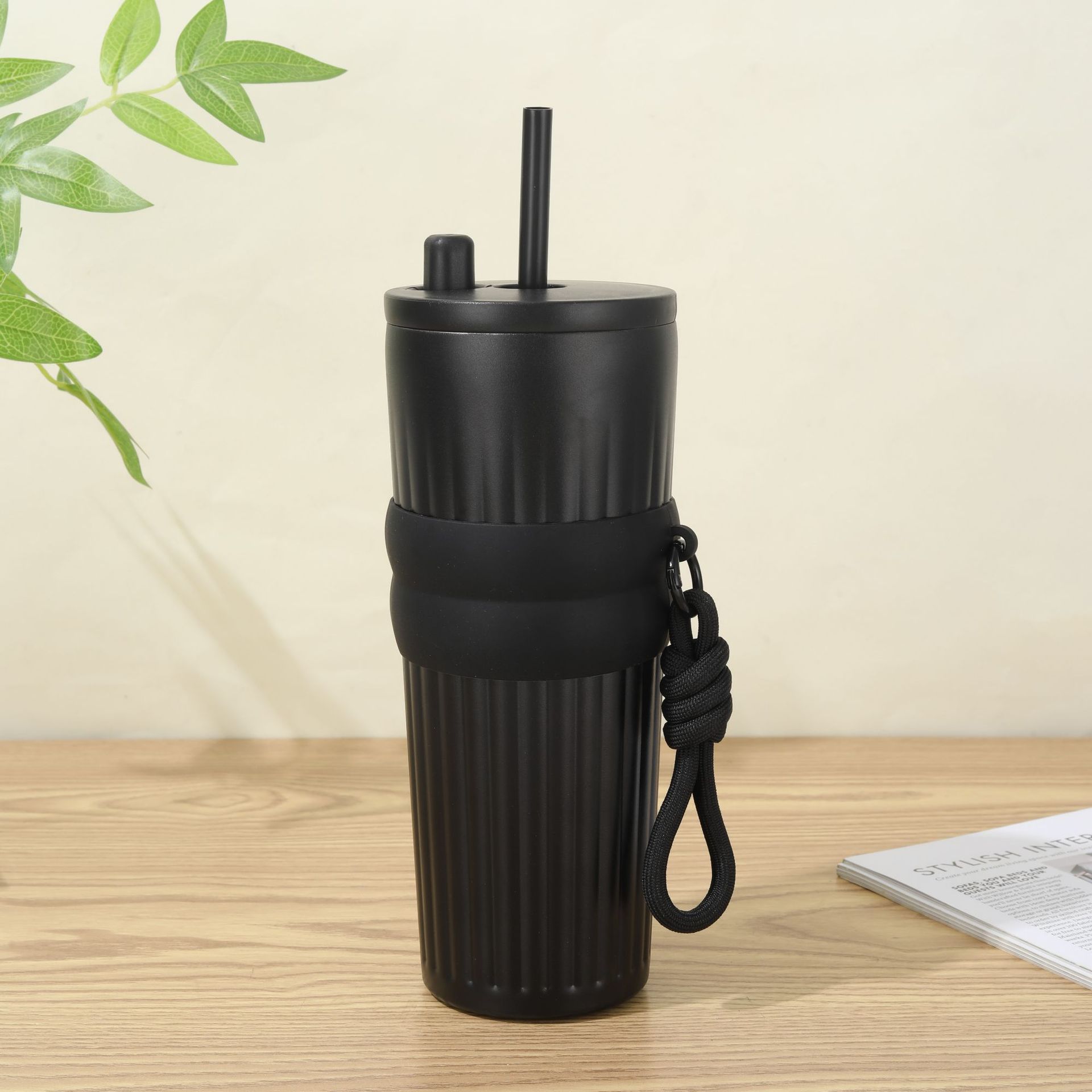 Nueva taza de paja de alto valor facial con cuerda 316 taza de aislamiento térmico de acero inoxidable taza de hielo portátil de gran capacidad