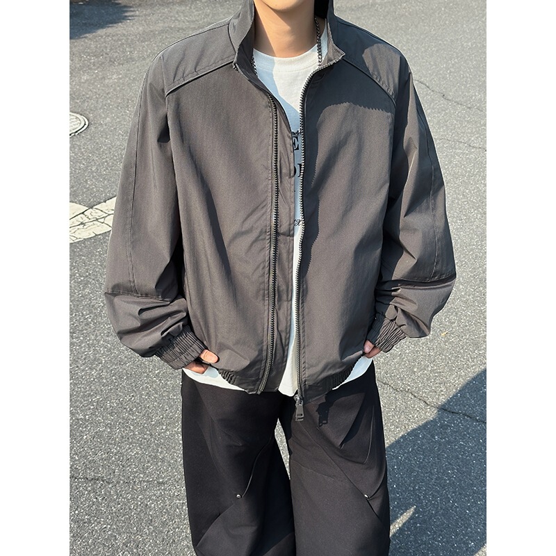 Trendy American retro workwear stand-collar aviator jacket for men, autumn and winter, short loose-fitting versatile jacket for couples Trendy American retro workwear stand-collar aviator jacket for men, autumn and winter, short loose-fitting versatile jacket for couples