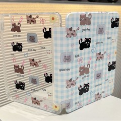 ブルーチェック柄猫 ipad11 保護ケース磁気スクリーン Apple Air6 タブレット 2024pro カバー付きペンスロット