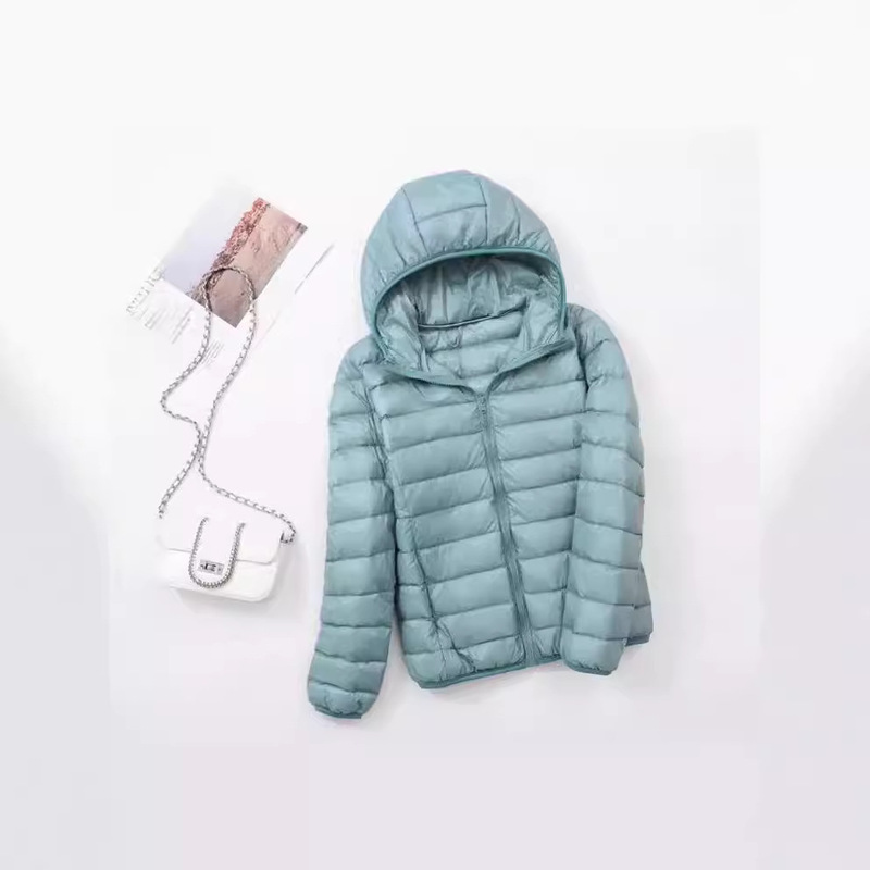 Cross-border Autumn and Winter New Lightweight Women's Stand Collar Hooded Down Jacket Short Dopamine Color Portable Dirt Resistant Jacket Trendy Cross-border Autumn and Winter New Lightweight Women's Stand Collar Hooded Down Jacket Short Dopamine Color Portable Dirt Resistant Jacket Trendy