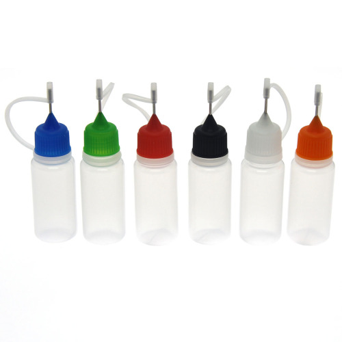 Colorful cover PE divided bottle 10ML milliliters pointed tip soft bottle syringe hole oiling bottle dye pigment liquid squeezing bottle