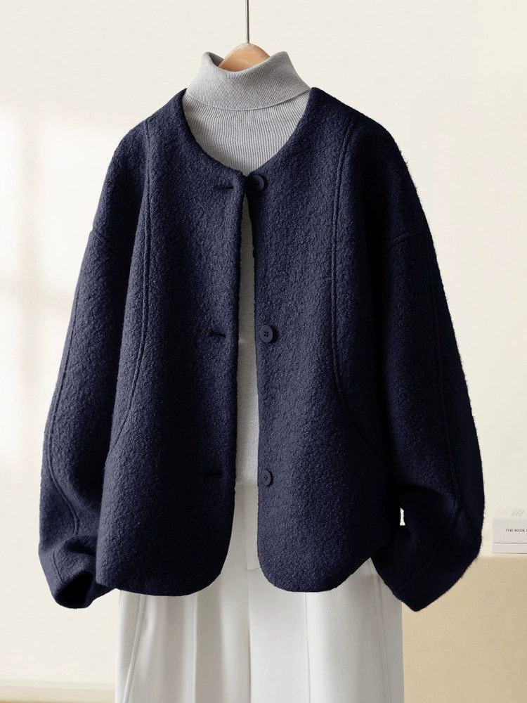 Зимняя куртка, дизайнерское искривленное шерстяное пальто, стиль Chanel, 2025 год, тренд сезона, круглый воротник