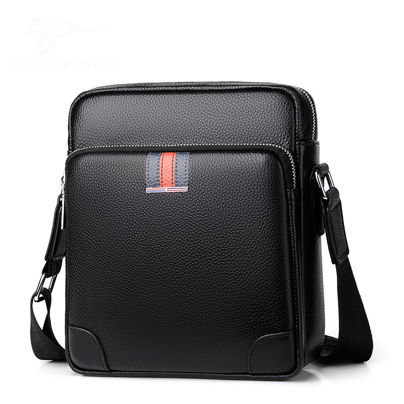 Men's Leather Shoulder Crossbody Bag Head Layer Litchi Pattern Cowhide Backpack Fashion Trend Foreign Trade Cross-Border