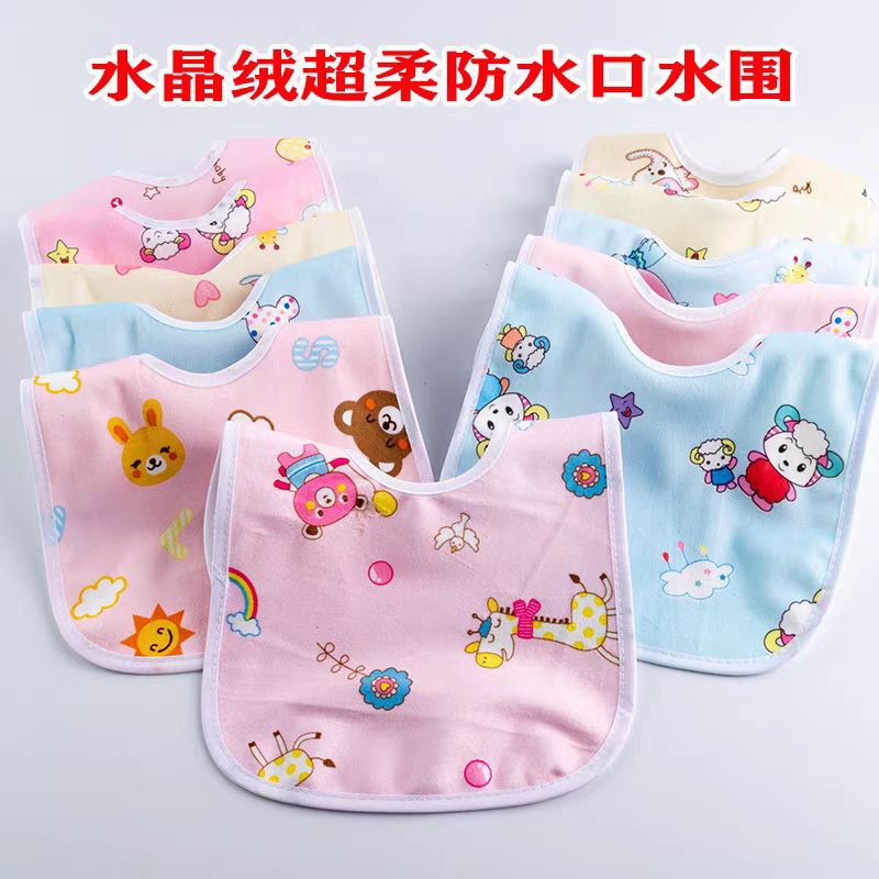 0-3 Years Old Baby Crystal Velvet U-Shaped Waterproof Snap Saliva Towel Baby Eating Bib Bib Toddler Rice Pocket