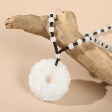 新品爆款龙凤平安扣挂件毛衣链女黄水晶项链男黑曜石吊坠批发短款