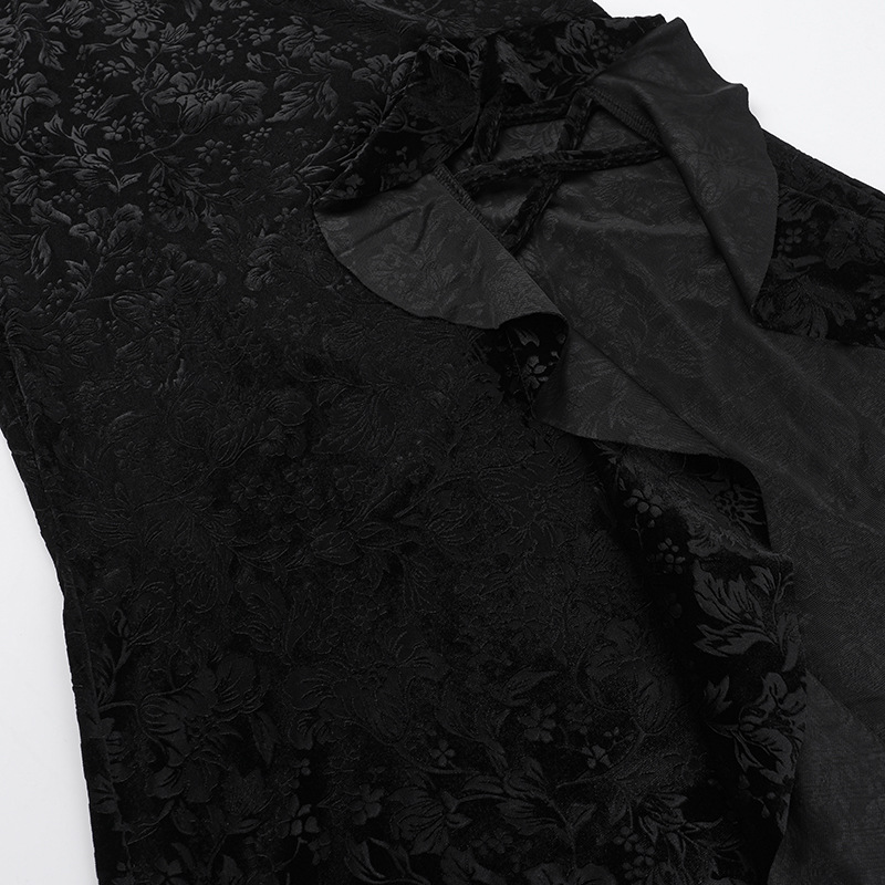 Velvet Black Gothic Long Skirt with Side Slit