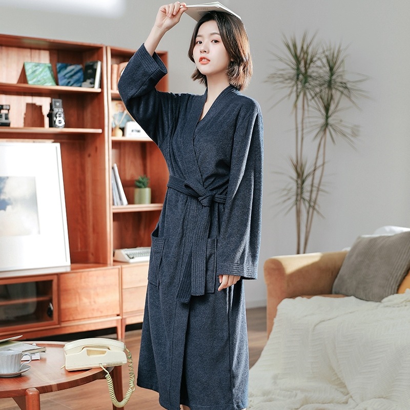 네이비블루[여성]긴팔타월소재목욕가운