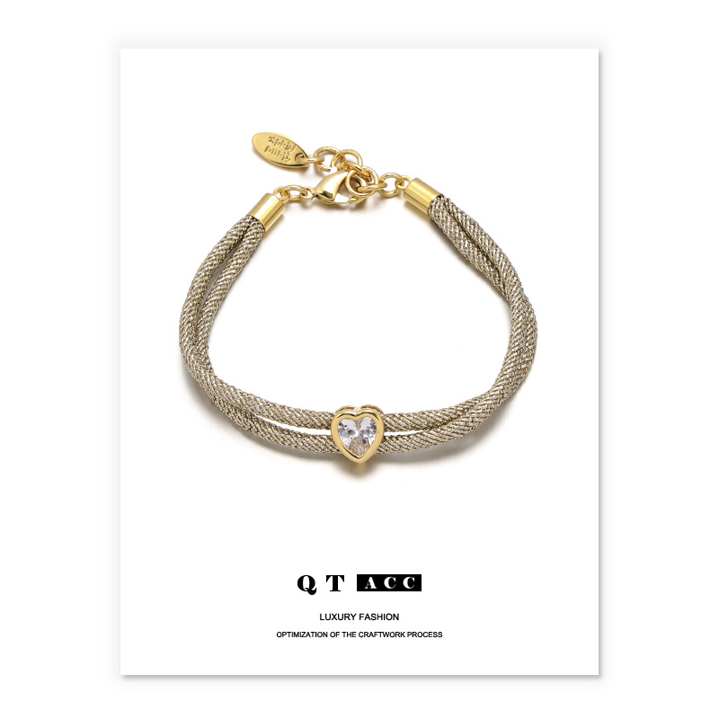 Latón chapado 18K oro real pasarela europea y americana temperamento de moda encantador ZIRCON oro cuerda collar pulsera 2023 nuevo image 10