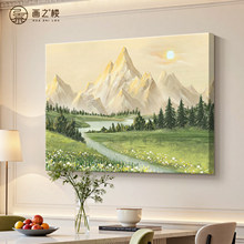 日照金山餐厅装饰画源远流长山水画客厅壁画简约高级感饭厅墙挂画