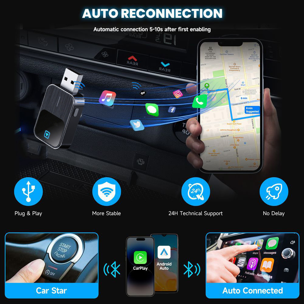 2026 New Car Wireless Carplay Box Android Two-In-One Car Adapter Car Connectivity