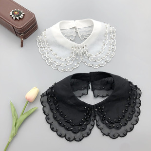 New Spring and Autumn Handmade Nail Drill 3-Layer Organza Single Collar Clothing Accessories Women's All-Match Fashion Cute