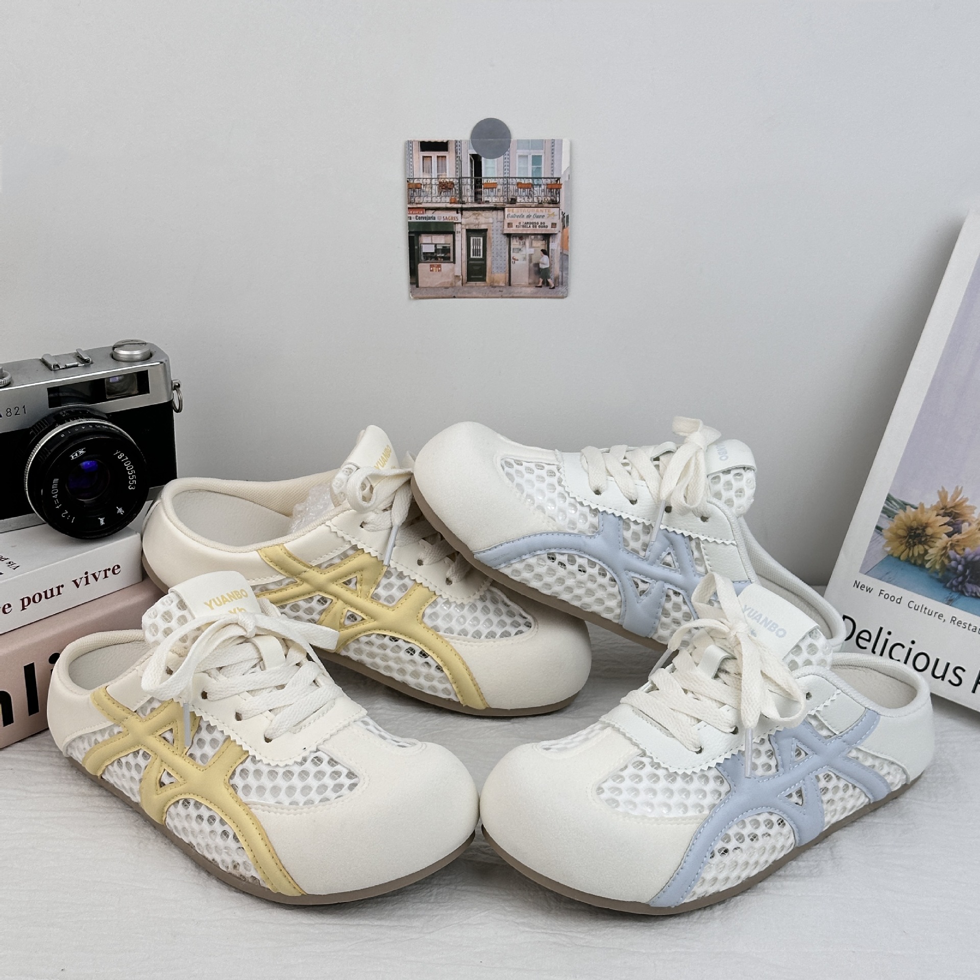 Far Bo Bo Ken zapatos para mujeres 2025 nuevas zapatillas de verano zapatos blancos zapatos de skate mitad zapatos de mujer