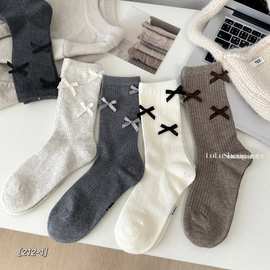 鹿鹿升秋冬新款复古风蝴蝶结女袜 isn搭配博肯鞋咖色系袜子女批发
