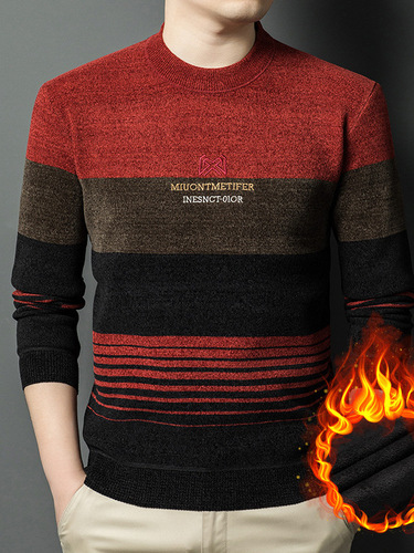 Winter New Arrival Men's Fleece-Lined, Thickened Crewneck Knitwear Long-Sleeved Chenille Casual Warm Sweater for Middle-Aged and Elderly Men