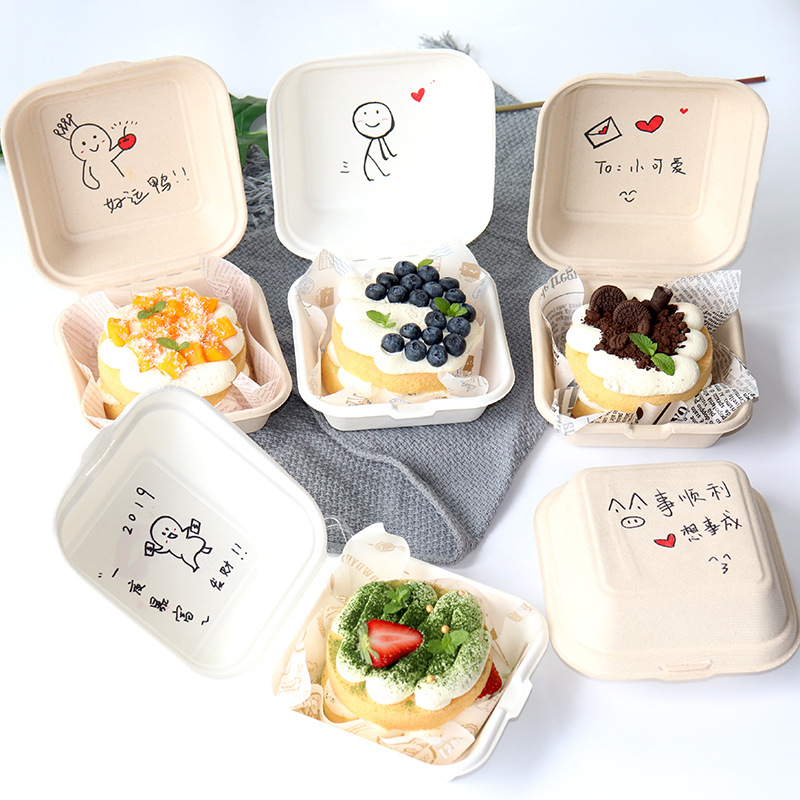 网红手绘便当蛋糕盒 环保纸盒DIY小蛋糕雪媚娘甜点爱心包装礼品盒