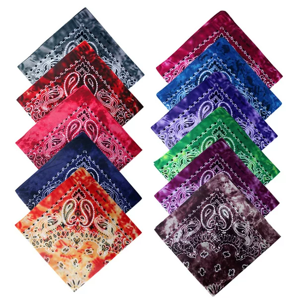 European and American Printed Cotton Square Scarf West Coast Outdoor Cycling Reactive Printing and Dyeing Street Dance Double Cashew Square Scarf Hip-Hop Headscarf