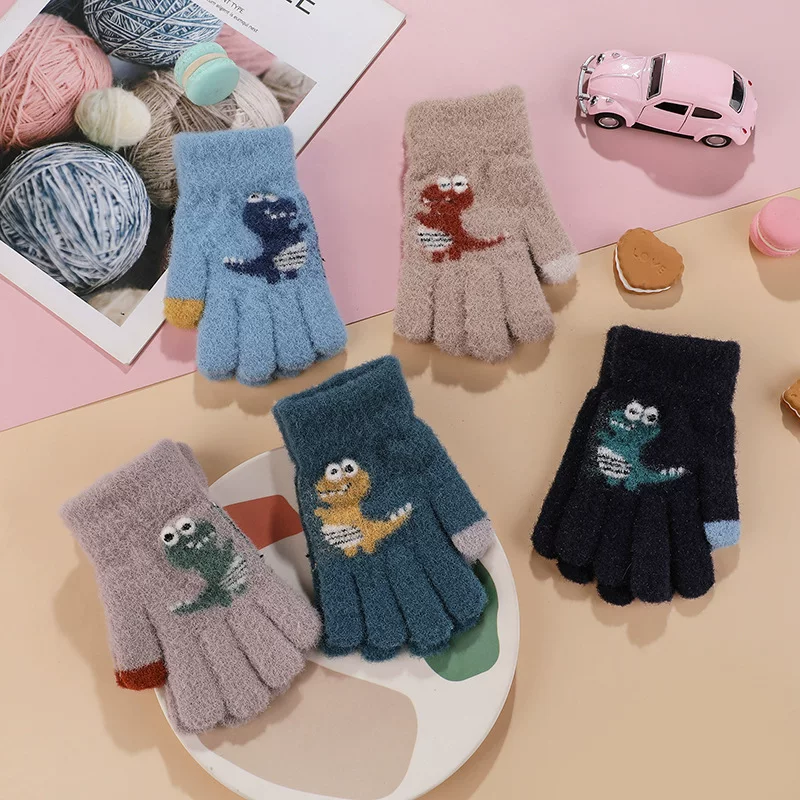 Cartoon knitted cute keep warm children's gloves for boys, wholesale