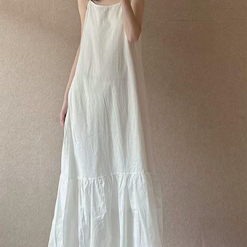 Cotton and Linen White Dress Minimalist Patchwork Tank Top Skirt 2025 Summer Charming Loose Literary Long Dress
