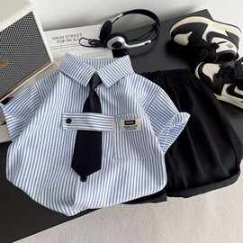 2026学院常规条纹西装礼服男童洋气儿童套装男宝宝英伦帅气童装潮