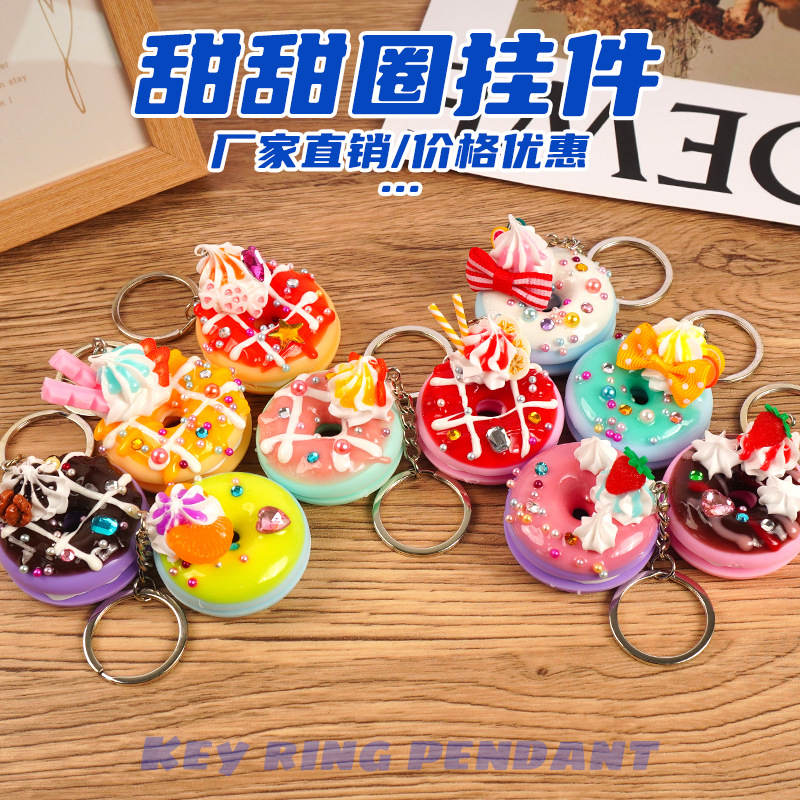 Comida de simulación creativa, rosquilla, llavero, colgante, comida divertida, pastel, pareja de estudiantes, bolsos, adornos al por mayor