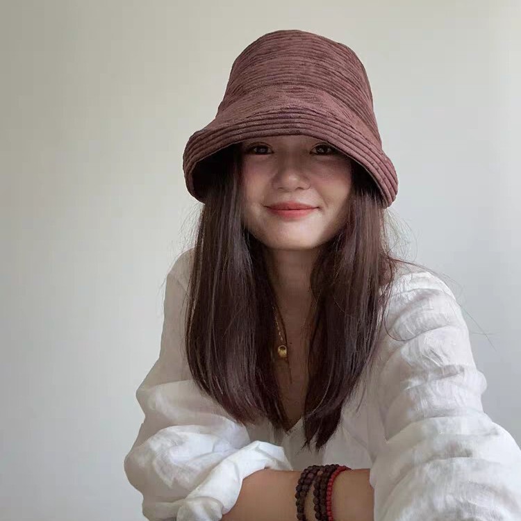 新款灯芯绒前长后短渔夫帽子女休闲时尚百搭款可卷边盆帽文艺复古|undefined