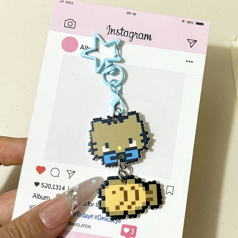 漫画 kt 猫ピクセルペンダントアクリル甘いガーリーハート学生スクールバッグペンダントジュエリーカップルキーホルダー|undefined