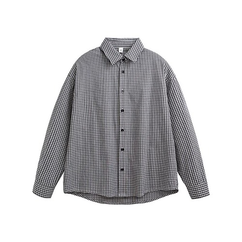 Classic lapel casual plaid shirt for men and women in spring and autumn new all-matching loose shirt coat black