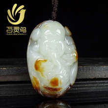 新疆和田玉籽料财神吊坠带皮原石雕刻玉石玉器挂件直播货源批发