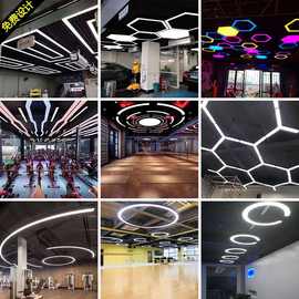 造型灯异形灯圆形六边形灯具商场超市办公室网咖健身房工业风吊灯