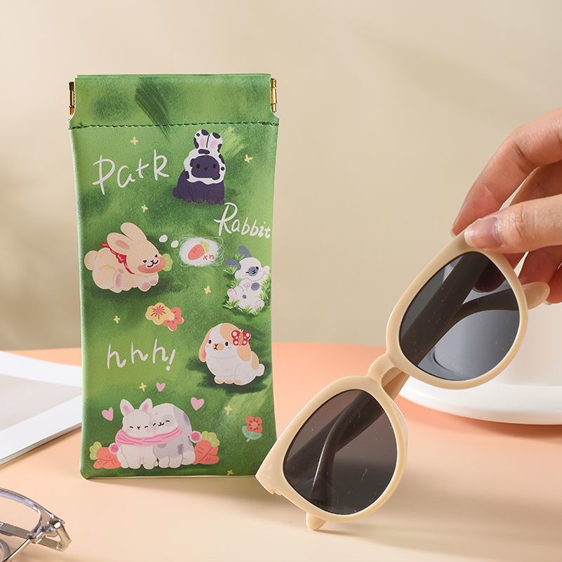 Cartoon Rabbit Bullet-Shaped Automatic Closing Glasses Case Cute Printed Pu Glasses Bag Dustproof and Gray-Proof Glasses Protective Cover