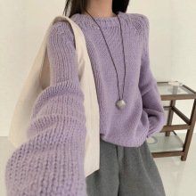 韩系简约粗线羊毛套头毛衣女秋冬新款宽松气质休闲软糯针织衫上衣