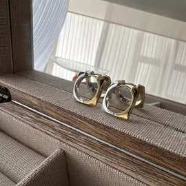 韩版S925纯银方形几何耳扣女简约小众撞色金银耳钉冷淡风光面耳环