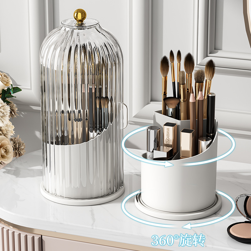 Rotating makeup brush storage tube, dressing table pen holder, lipstick storage rack, dust-proof partitioned desktop cosmetics storage box