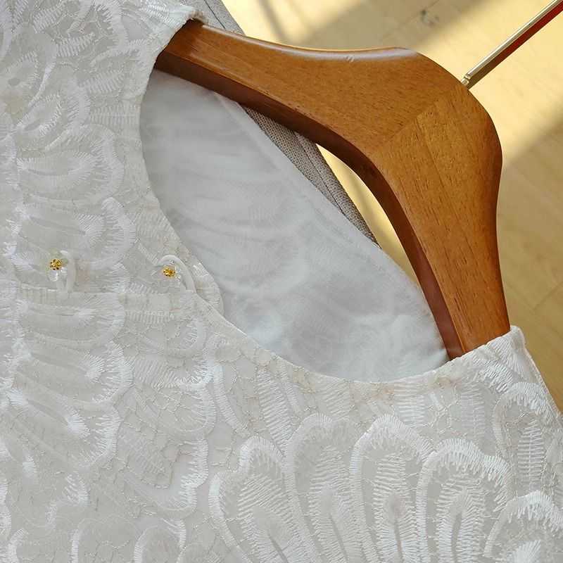 白い新しい中国風のラウンドネック半袖シャツ女性のための夏の新しいレトロなボタン重工業刺繍中国風のトップシャツ|undefined