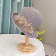 春夏季女薄款百搭时尚洋气时装帽花朵透气针织太阳帽礼帽
