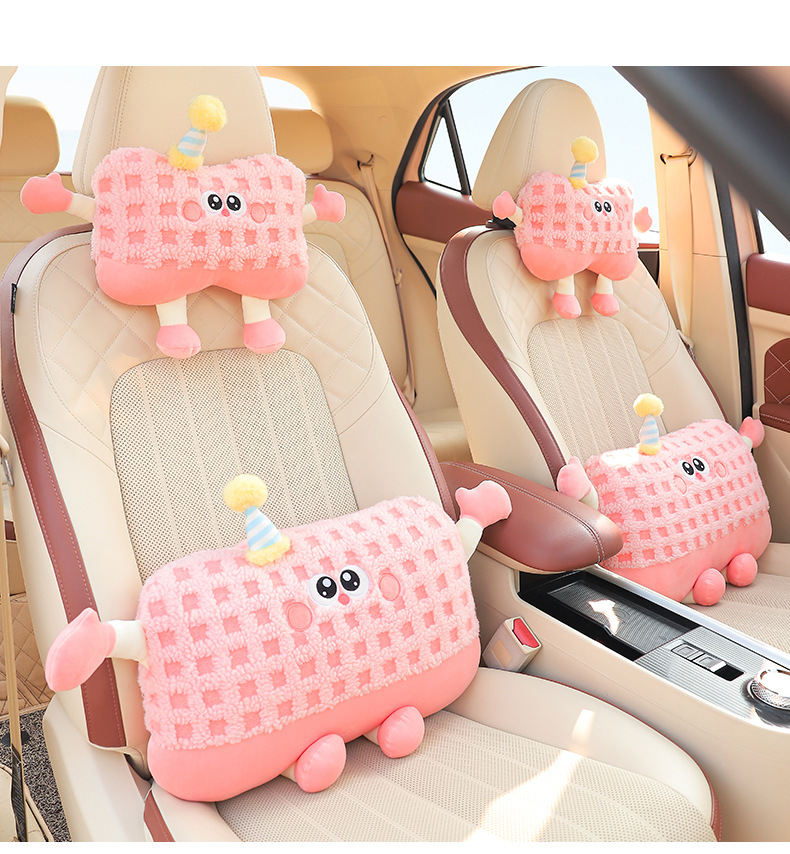 Cartoon car lumbar support, creative and cute car lumbar cushion for girls, car pillow and lumbar support, car interior accessories for women